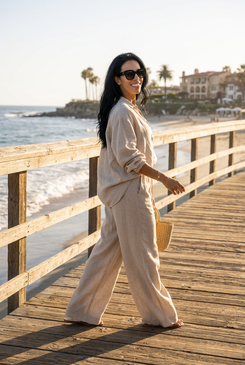 Elara on a coastal boardwalk