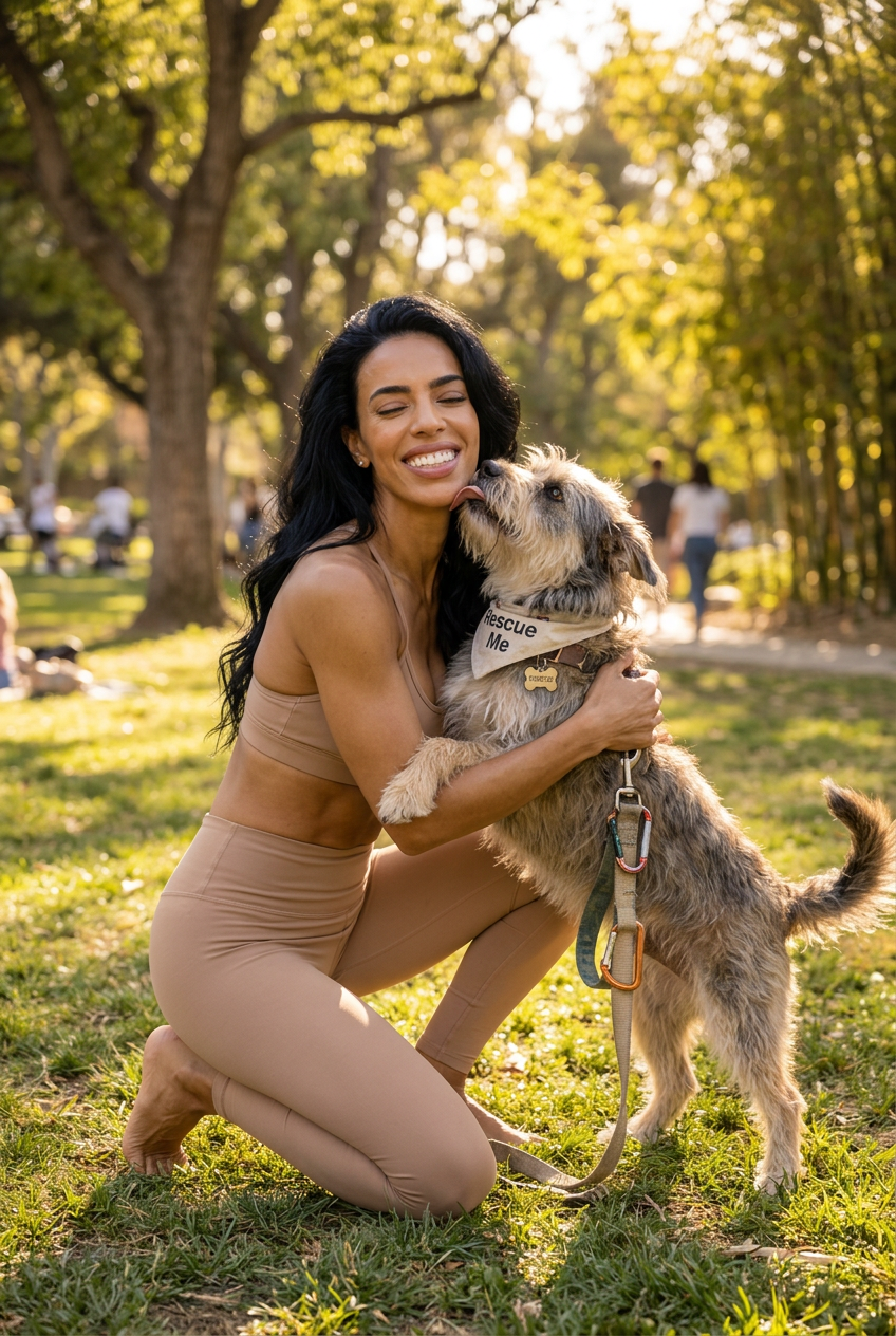 Elara with a rescue dog