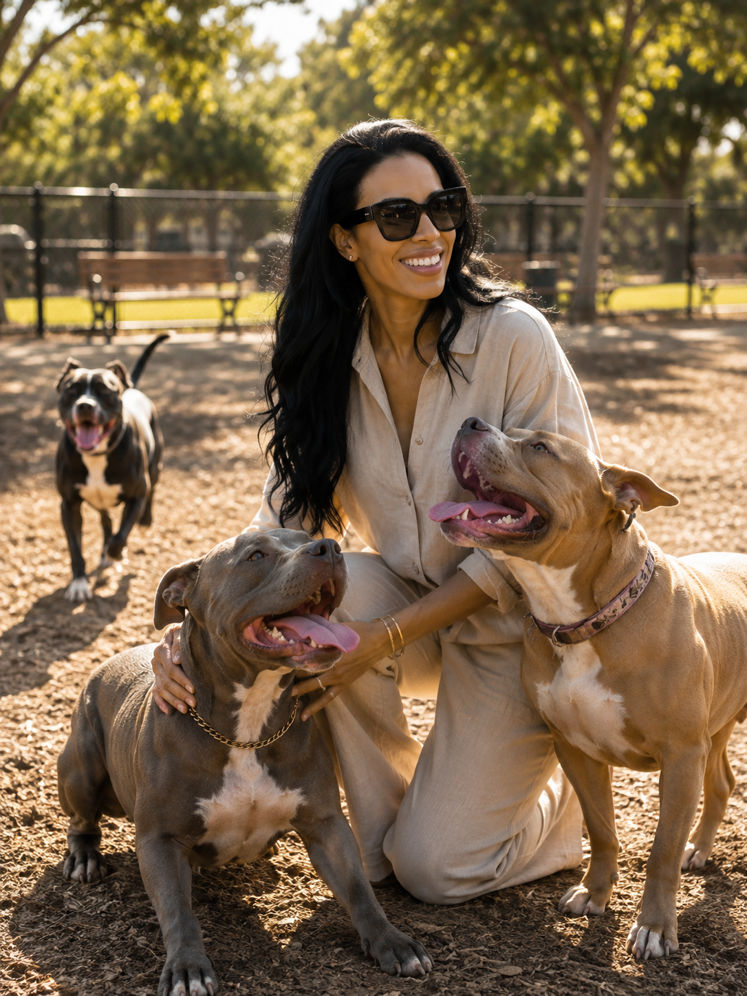 Elara with rescue dogs